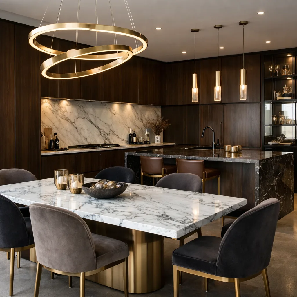 Bếp và phòng ăn phong cách sang trọng hiện đại (ảnh minh họa do AI tạo)