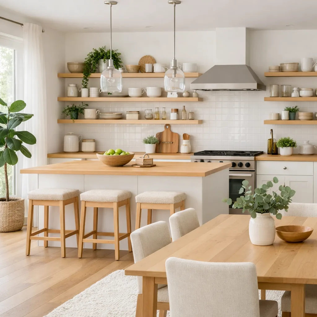 Bếp và phòng ăn phong cách Scandinavian (ảnh minh họa do AI tạo)