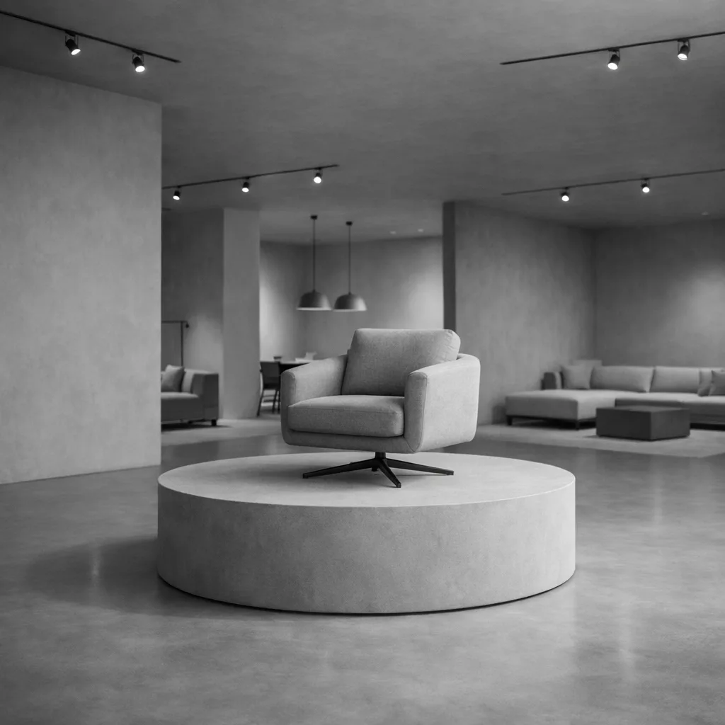 Showroom nội thất phong cách tối giản đơn sắc (ảnh minh họa do AI tạo)